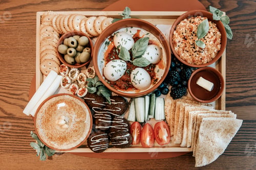 Preview: Flat lay: traditional Arabic breakfast