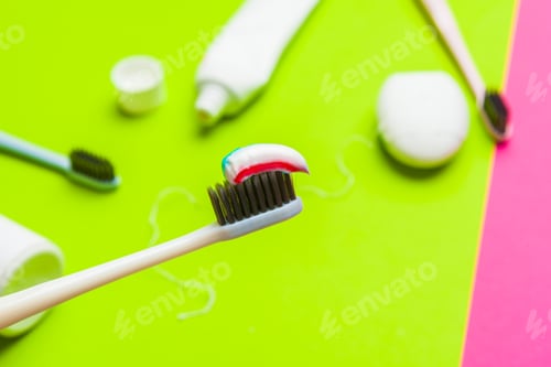 Preview: Taking care of teeth, dental concept on color background