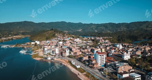 Preview: Aerial view of the small town in El Penol in Guatape, Colombia
