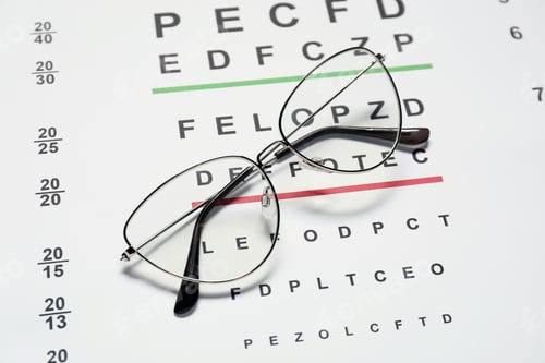 Preview: Glasses on vision test chart, above view