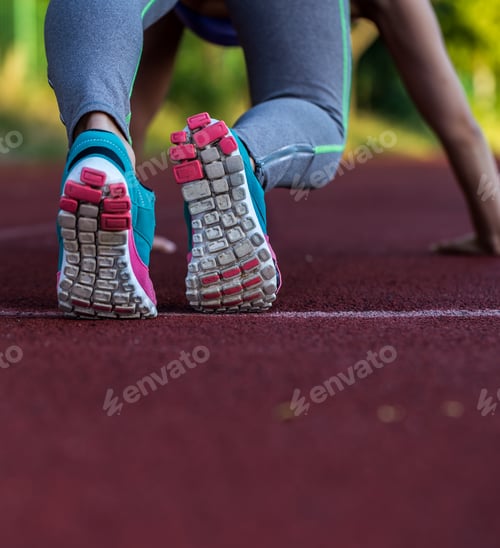 Preview: sports girl on the treadmill ready to run, close-up
