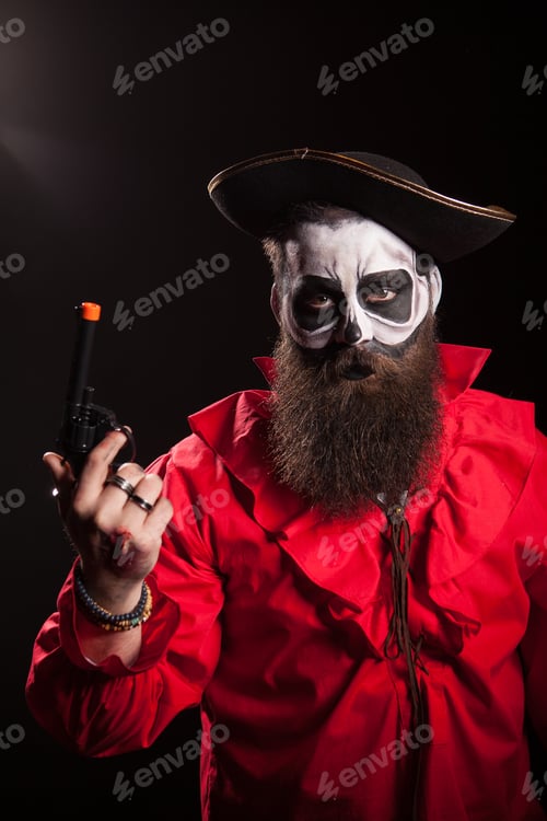 Preview: Crazy and spooky medieval pirate with his pistol