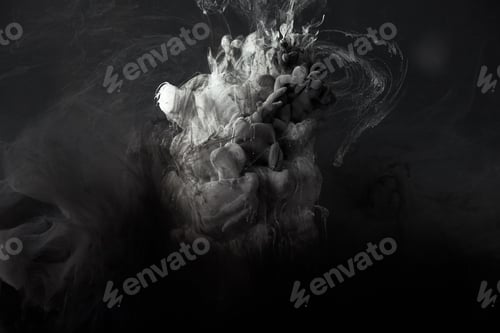 Preview: abstract splash of grey gouache paint on black background