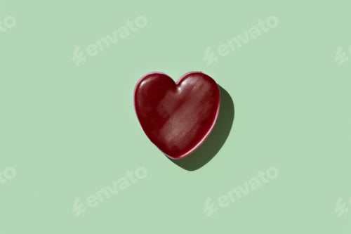 Preview: Red wax heart on green background