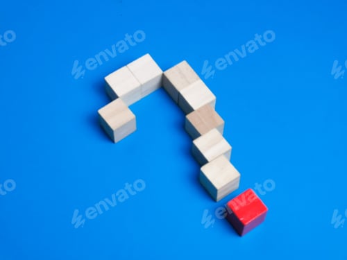 Preview: Wooden cubes arrange as question mark symbol. Question mark concept.