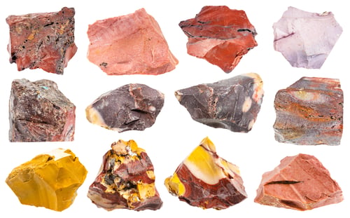 Preview: various samples of raw mookaite minerals isolated