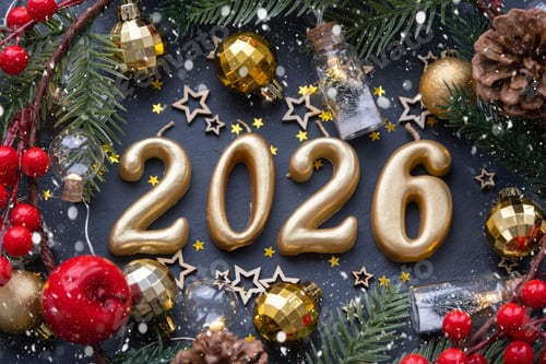 Visualização: As figuras douradas (2026) feitas de velas em um fundo de ardósia de pedra preta