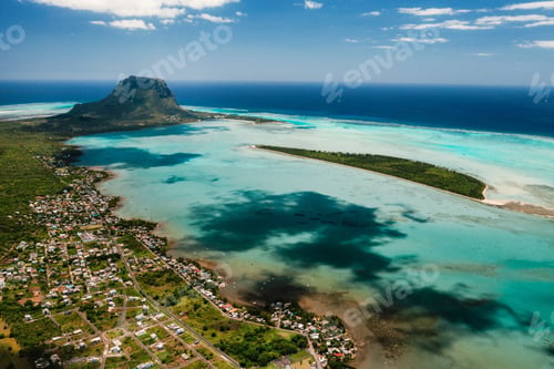 Preview: Aerial view of Le Morne Brabant mountain which is in the World Heritage list of the UNESCO
