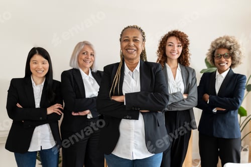 Preview: diverse women of different ages, multiracial, businesswomen in office, looking