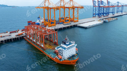 Preview: Big Construction Crane on barge ship. container crane on Barge Ship transportation t