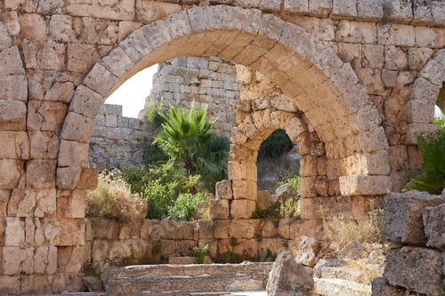 Preview: Roman ancient ruins Perge over a blue sky in Turkey, Antalya.
