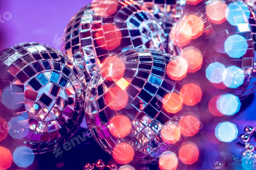 Preview: Party lights disco ball close up. Disco concept