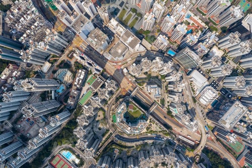 Preview: Tai Koo, Hong Kong 19 March 2019: Top down view of Hong Kong city