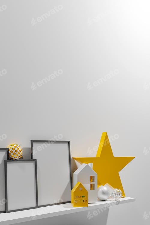 Preview: Christmas star decorations collection for mock up template design. 3d render