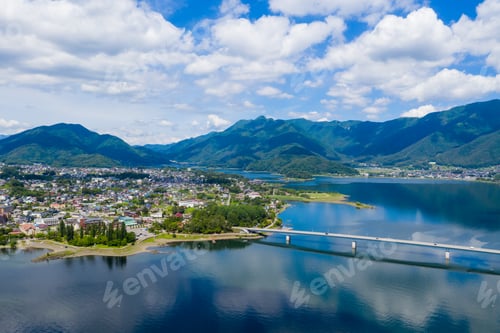 Preview: Beautiful Japanese kawaguchi landscape with clear blue sky