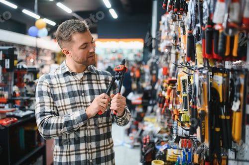 Preview: A man in a hardware store choosing a tool
