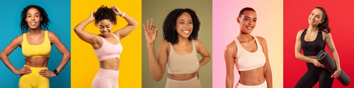 Preview: Women in fitness poses against vibrant, energetic backgrounds