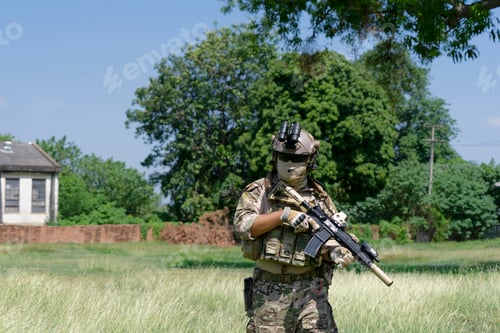 Preview: Soldier in civil war, ruin building.