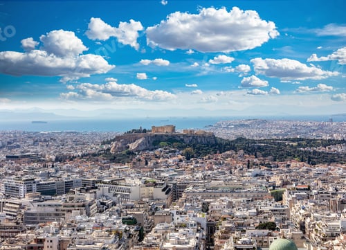 Preview: Athens, Greece. Acropolis and Parthenon temple, view from Lycabettus Hill.