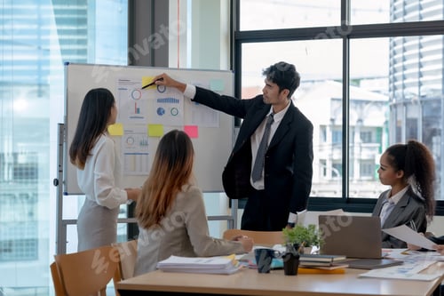 Preview: Group of young Asian business creative development planning strategy meeting and presentation