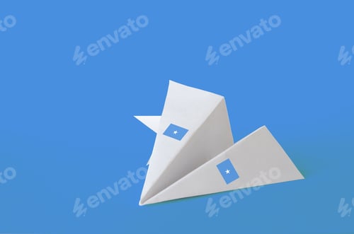 Preview: Somalia flag depicted on paper origami airplane. Oriental handmade arts concept