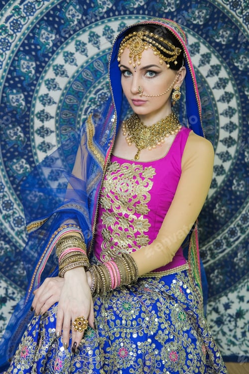 Preview: Woman In Indian Clothes Dancing Belly Dance. Young Beautiful Woman In National Costume Dancing