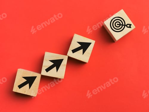 Preview: A bunch of wooden cubes line upward with arrow and dart target