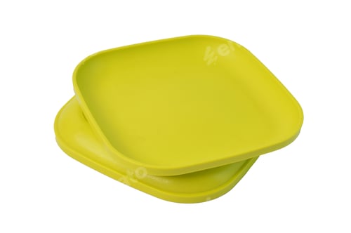 Preview: Klang,Malaysia:February 11,2021-Green plates over white background. Tupperware brand.