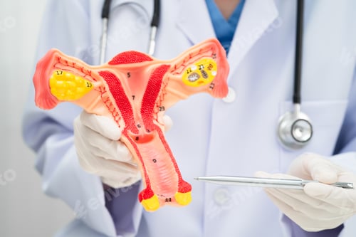 Preview: Uterus, doctor holding human anatomy model for study diagnosis and treatment in hospital.