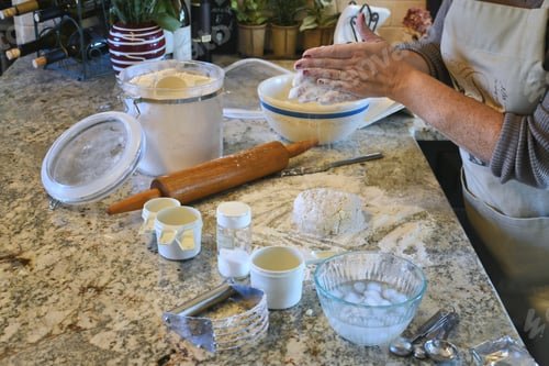 Preview: Female making a pie dough crust pastry for Thanksgiving Christmas holiday season.