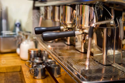 Preview: Close up of wood and still lever espresso machine