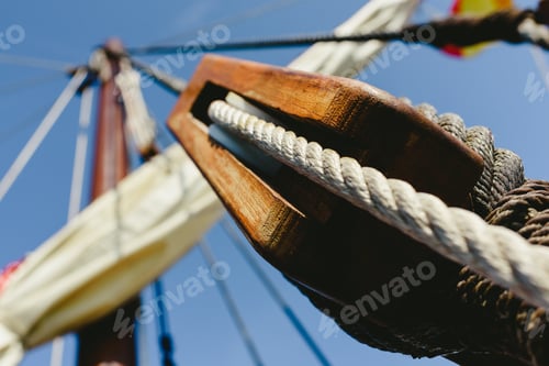 Preview: Rigging and ropes on an old sailing ship to sail in summer.