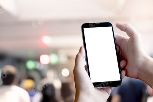 Preview: Close up Woman hand Using a Smart Phone with blank screen at maket.