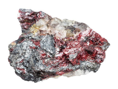 Preview: unpolished Cinnabar and stibnite on fluorite