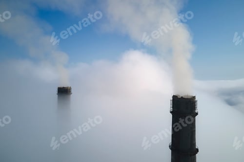 Preview: Coal power plant high pipes emitting black poisonous smoke moving upwards