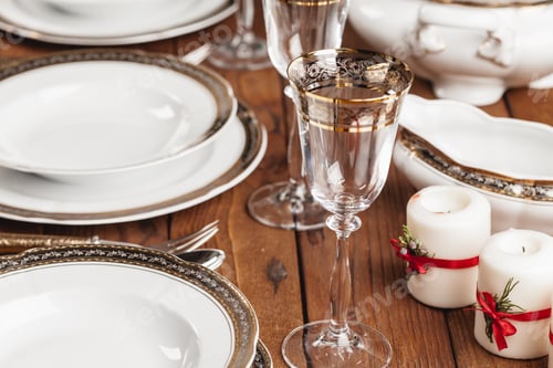 Preview: Close up of holiday table setting modern interior
