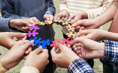 Preview: Team LGBTQ Rainbow hand holding Jigsaw Puzzles Flags of Diversity Gay and lesbian for Celebration