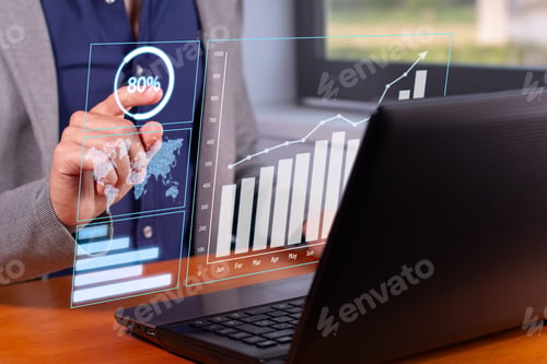 Preview: Successful Business Trends: Businessman Analyzing Rising Graphs in Modern Office