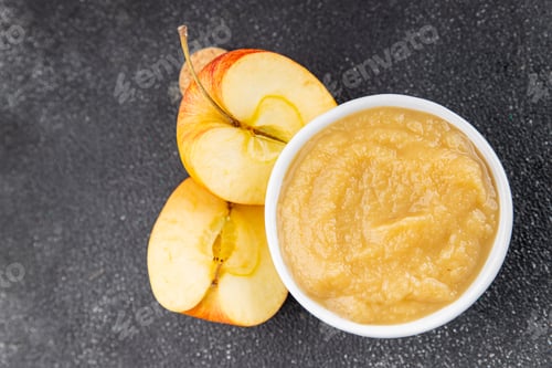 Preview: Apple puree natural ingredients tasty fresh delicious gourmet food background table rustic food top