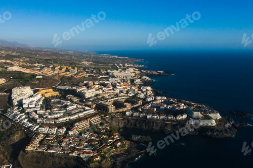 Preview: Aerial panorama of Acantilados de Los Gigantes Cliffs of the Giants at sunset, Tenerife, Canary