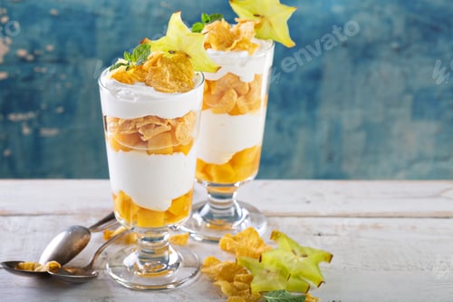 Preview: Mango and cereal yogurt parfait
