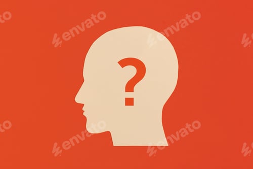 Preview: Human heads with a question mark on red background