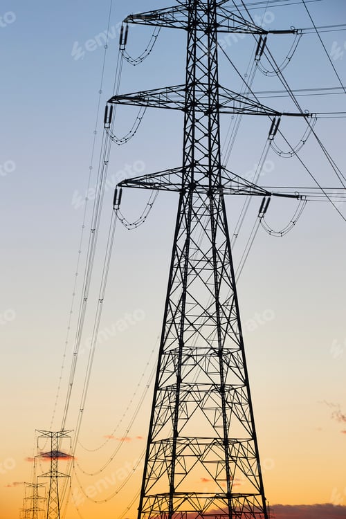 Preview: Power line tower. Energy industry. Industrial electricity distribution. Renewable production