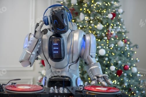 Preview: Big robot in earphones listening to music