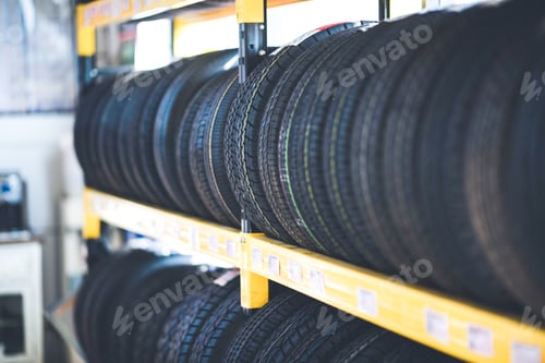 Preview: customer client choosing and buying a retail tire at automobile sale shop store, transport garage