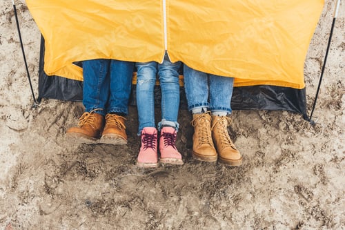 Preview: top view of family in camping tent