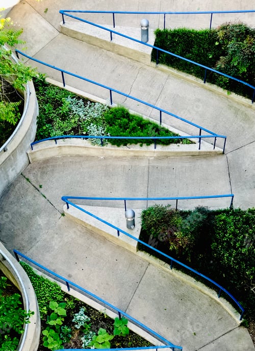 Preview: Looking down on curved walking pathway