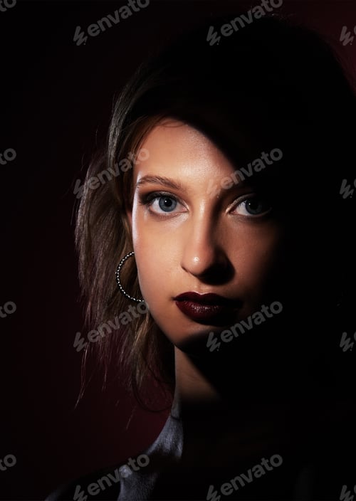 Preview: Portrait, beauty and makeup with a model woman in studio on a dark background for fashion or cosmet