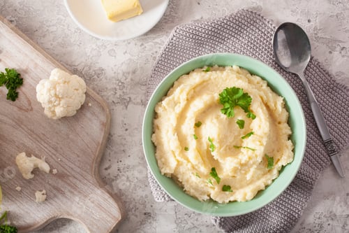 Preview: mashed cauliflower with butter. ketogenic paleo diet side dish