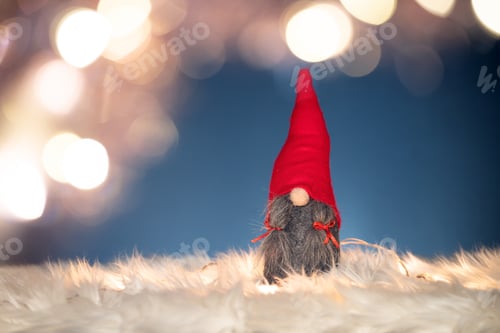 Preview: Christmas Gnome Decoration with Festive Lights Background